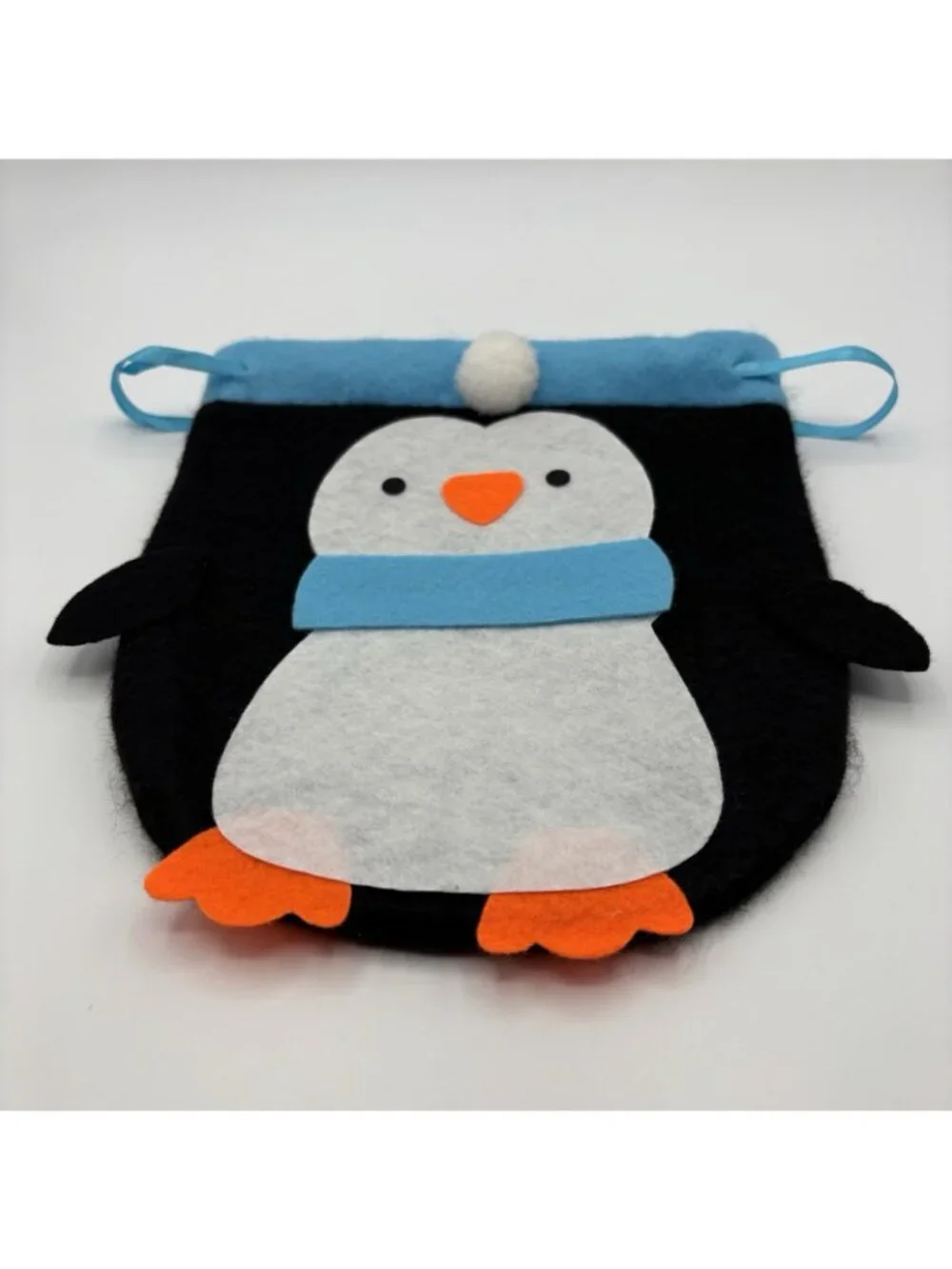 Winter Penguin Drawstring Pouch Felt Handmade Craft Christmas Holiday Gift Bag